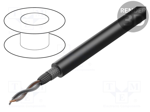 Wire: microphone cable; 2x0,35mm2; black; OFC,tinned; PVC; Ø6.3mm