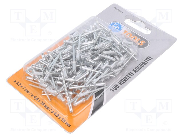 Rivets set; aluminium; 150pcs; 3.2x7mm,4x10mm,4x15mm