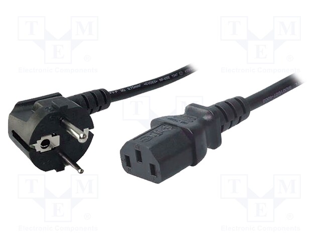 Cable; CEE 7/7 (E/F) plug angled,IEC C13 female; 3m; black; 10A