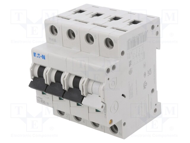 Circuit breaker; 230/400VAC; Inom: 50A; Poles: 3+N; DIN; Charact: K