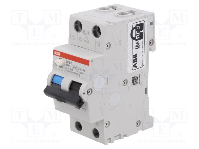 RCBO breaker; Inom: 20A; Ires: 300mA; Poles: 1+N; 230VAC; DIN; IP20