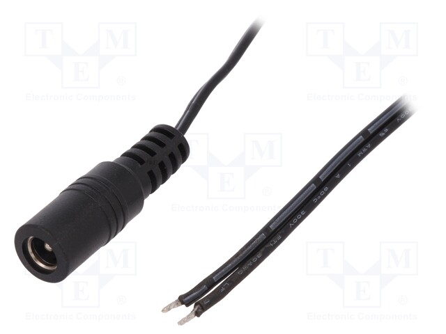 Cable; wires,DC 5,5/2,1 socket; straight; 0.5mm2; black; 0.25m
