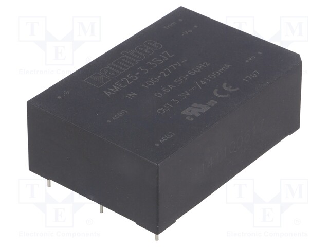 Converter: AC/DC; 25W; Uout: 3.3VDC; Iout: 4.1A; 75%; Mounting: PCB