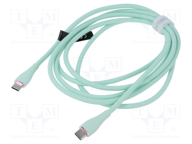 Cable; USB 2.0; USB C plug,both sides; nickel plated; 1.5m; green