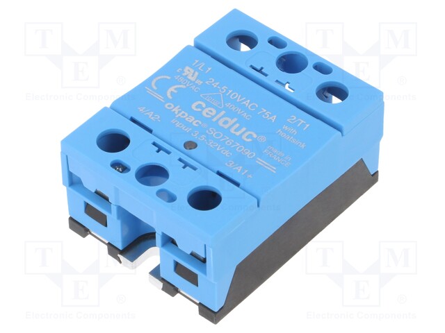 Relay: solid state; Ucntrl: 3.5÷32VDC; 75A; 24÷510VAC; -40÷100°C