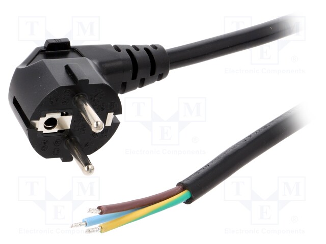 Cable; CEE 7/7 (E/F) plug angled,wires; 3m; black; PVC; 3x1,5mm2