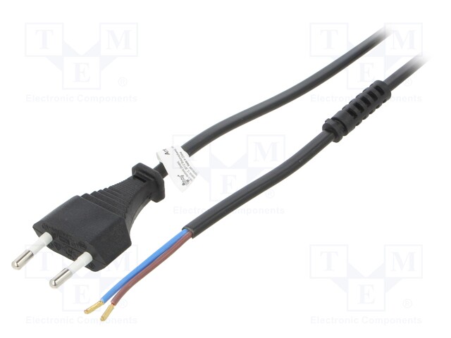 Cable; CEE 7/16 (C) plug,wires; PVC; 1.5m; black; 2.5A; 250V