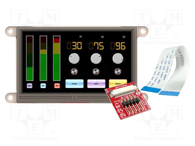 Display: TFT; 4.3"; 480x272; Window dimensions: 95.04x53.86mm