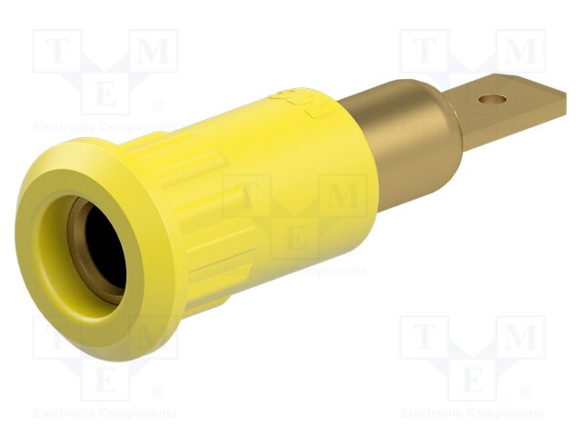 Socket; 4mm banana; 25A; 30VAC; 60VDC; 30mm; yellow; gold-plated