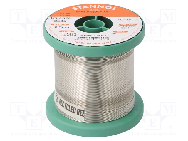 Soldering wire; Sn96,5Ag3,0Cu0,5; 0.5mm; 250g; lead free; 3.5%