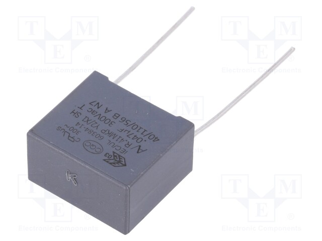 Capacitor: polypropylene; Y2; 47nF; 15mm; ±10%; 18x10x16mm; 300VAC