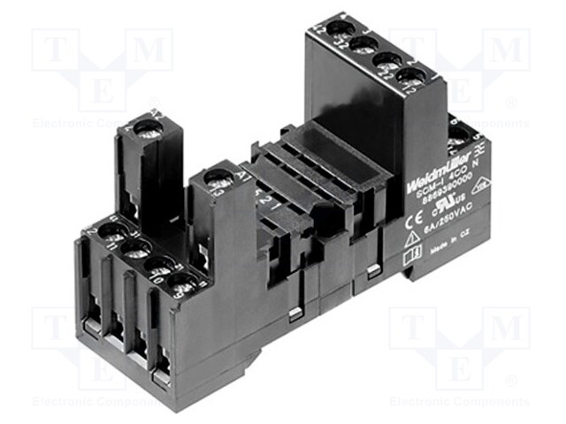 Socket; PIN: 14; 6A; 240VAC; H: 42mm; W: 28mm; Mounting: DIN; -45÷70°C