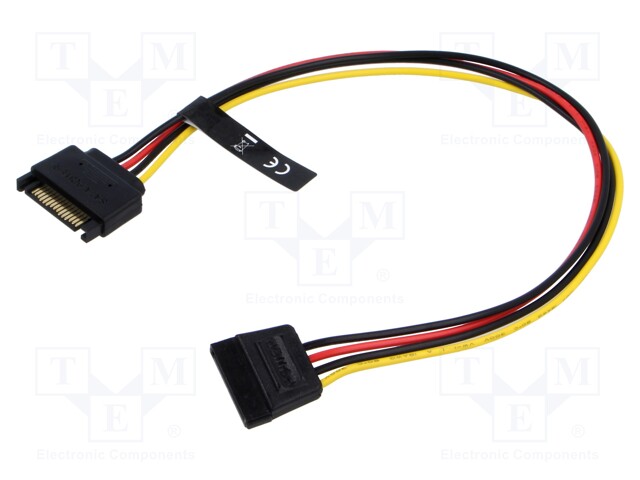 Cable: SATA; SATA 15pin male,SATA 15pin female; 0.3m; 20AWG