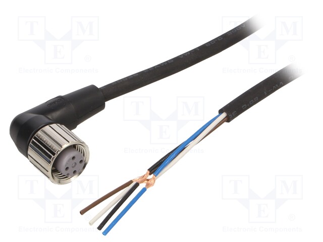 Connection lead; M12; PIN: 4; angled; Len: 5m; plug; 4A; -10÷80°C