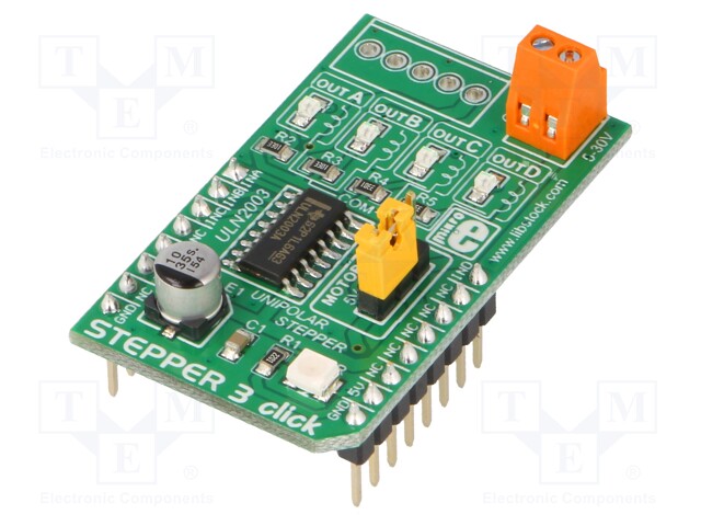 Click board; stepper motor driver; PWM; ULN2003; 5VDC