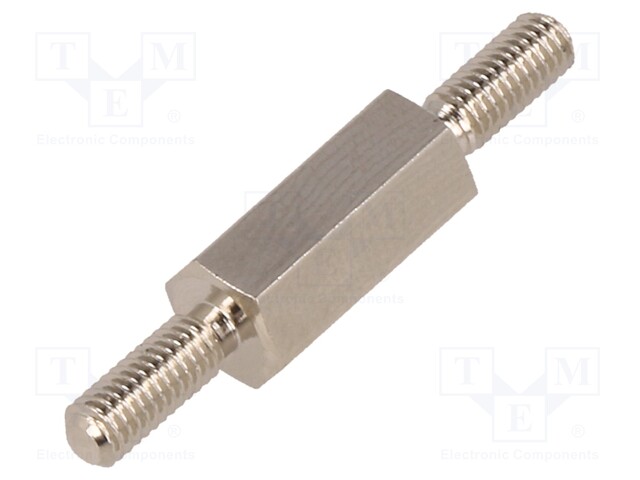 Screwed spacer sleeve; 12mm; Ext.thread: M3; hexagonal; brass