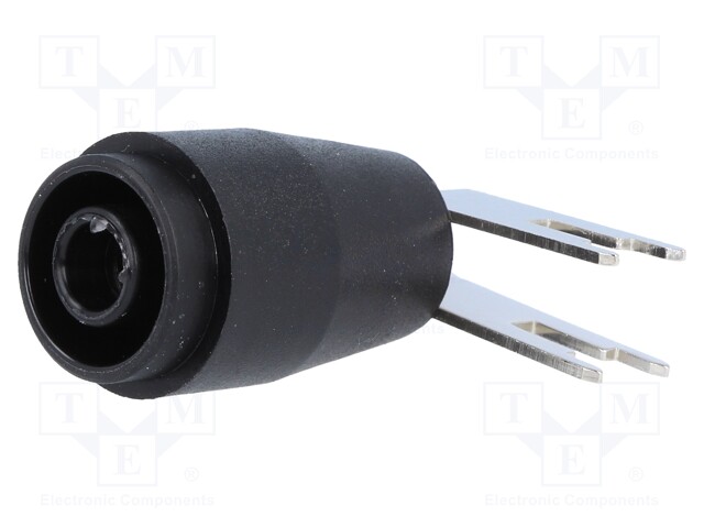 Socket; 4mm banana; 25A; 1kV; black; nickel plated; PCB; insulated