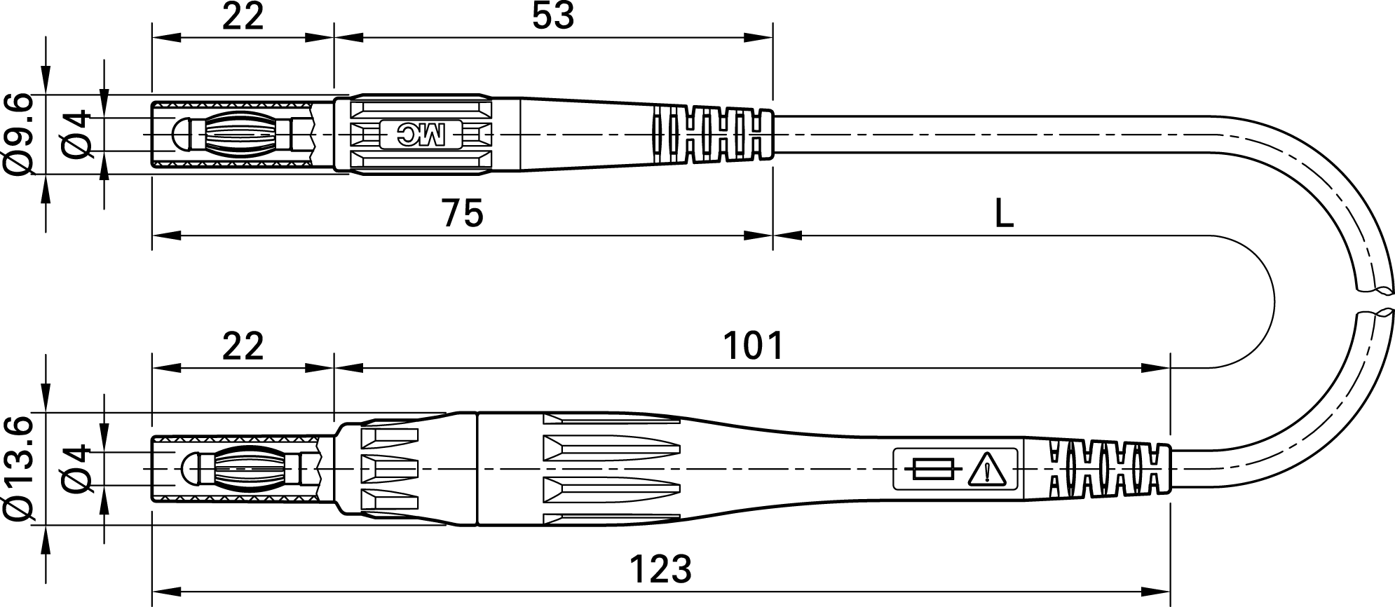 Test lead; 8A; banana plug 4mm,both sides; insulated; Urated: 1kV