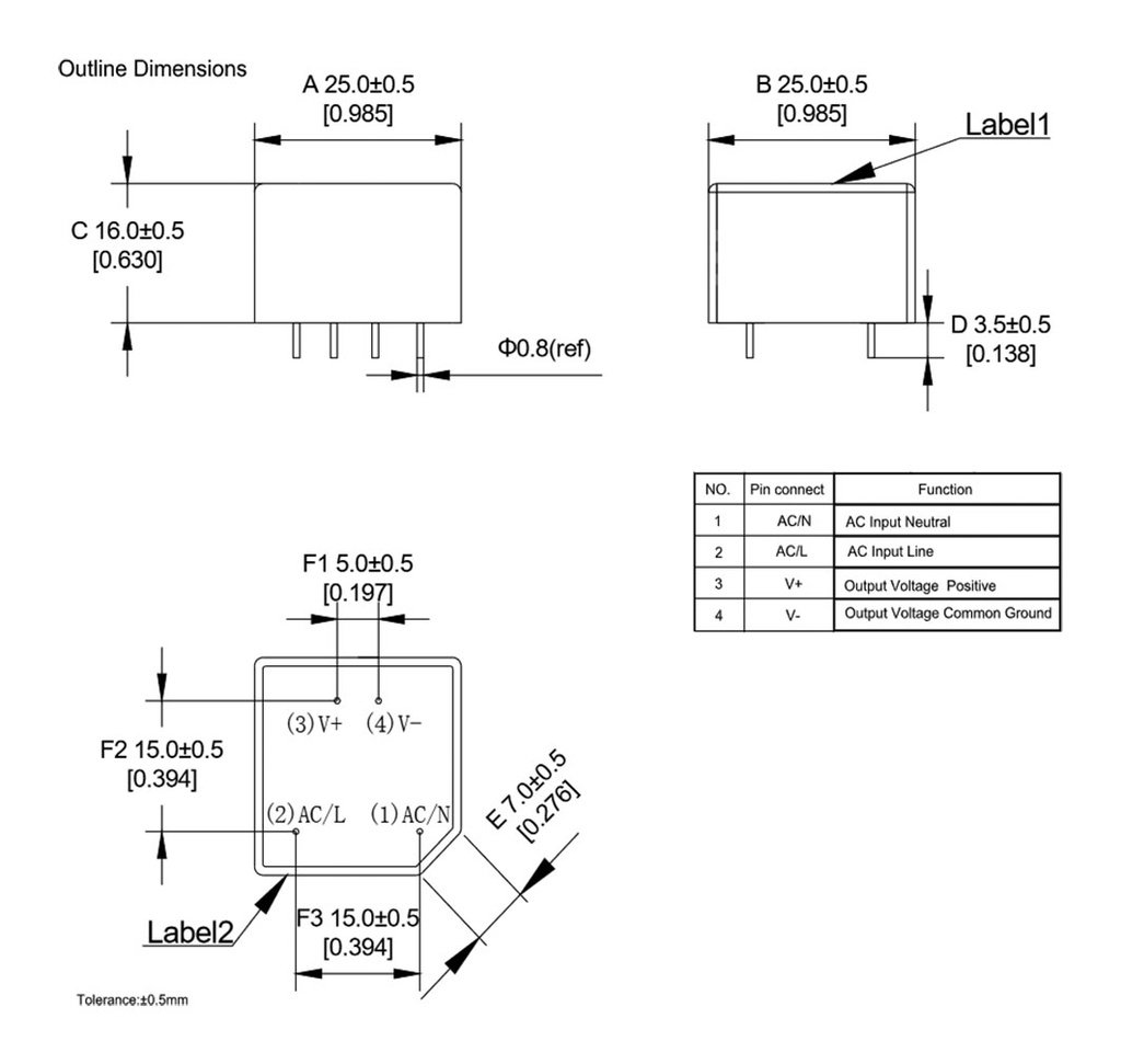 Converter: AC/DC; 3W; 90÷264VAC; Usup: 100÷370VDC; Uout: 6VDC; OUT: 1