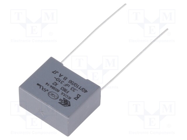 Capacitor: polypropylene; X2; 0.33uF; 15mm; ±10%; 18x14.5x8.5mm