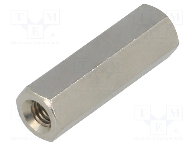 Screwed spacer sleeve; 19mm; Int.thread: M3; hexagonal; brass