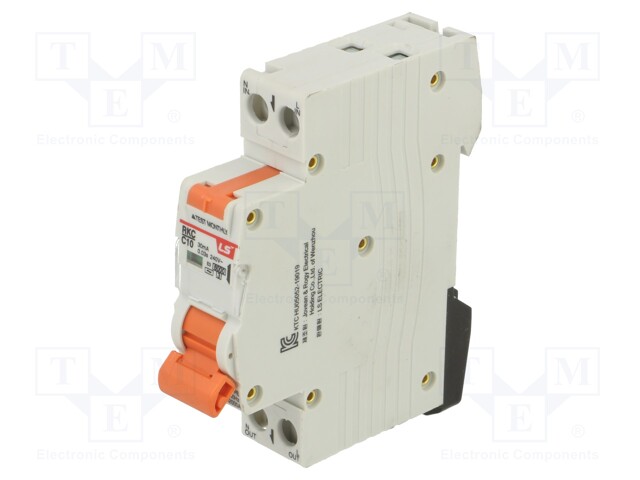 RCBO breaker; Inom: 10A; Ires: 30mA; Poles: 1+N; 230/400VAC; IP20