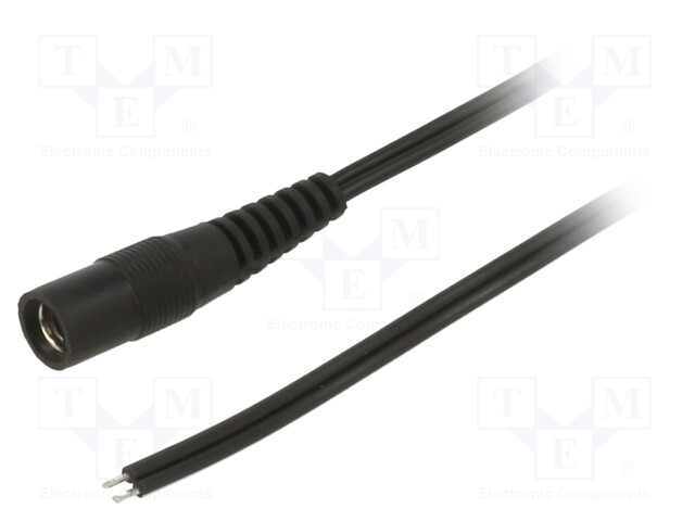 Cable; wires,DC 5,5/2,1 socket; straight; 0.5mm2; black; 2m