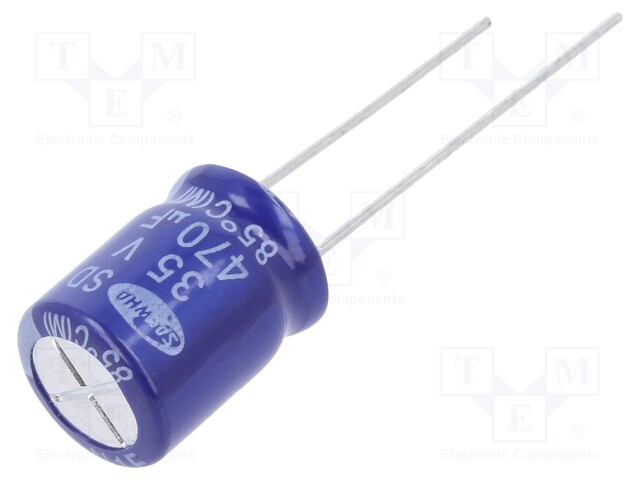 Capacitor: electrolytic; THT; 470uF; 35VDC; Ø10x12.5mm; ±20%; 2000h