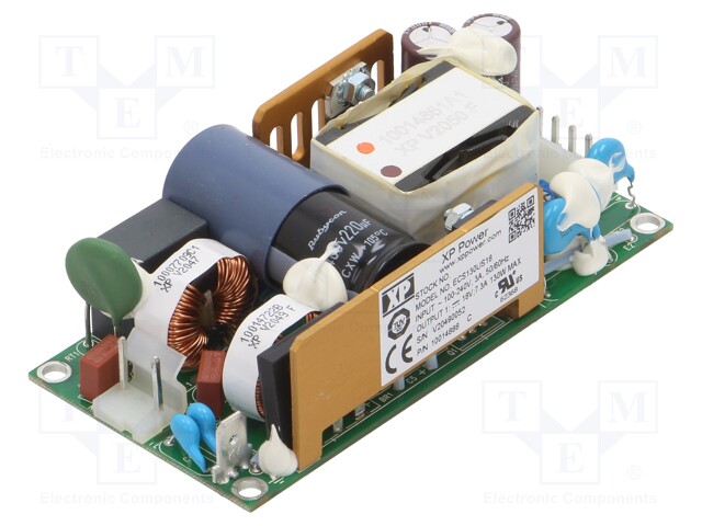 AC/DC Open Frame Power Supply (PSU), ITE & Medical, 1 Output, 100 W, 130W @ 10CFM