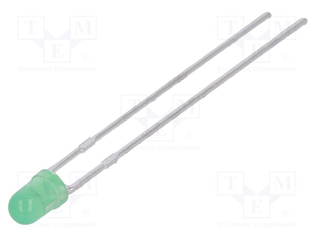 LED; 3mm; green; 18÷40mcd; 50°; Front: convex; No.of term: 2