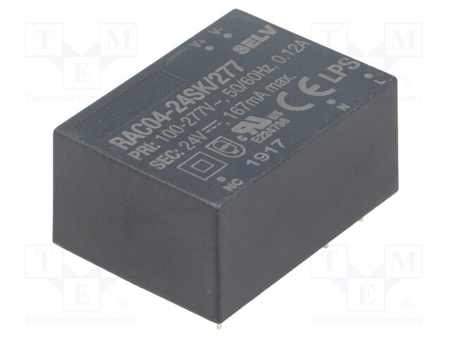 Converter: AC/DC; 4W; Uout: 24VDC; Iout: 167mA; 80%; Mounting: PCB