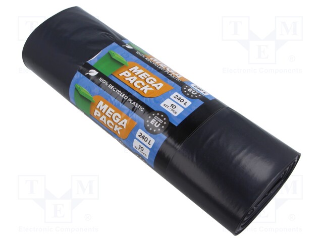 Trash bags; LDPE; black; 240l; 10pcs; Mega Pack