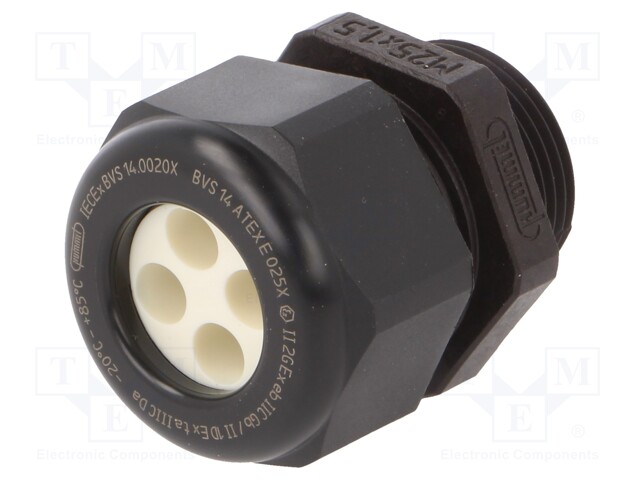 Cable gland; M25; IP68; Mat: polyamide; black; Holes no: 4; 6mm