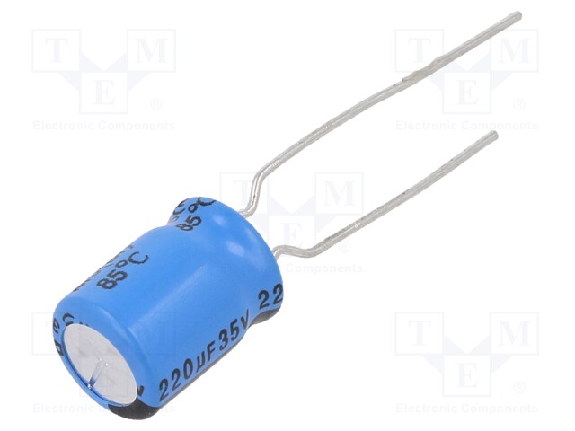 Capacitor: electrolytic; THT; 220uF; 35VDC; Ø8x11.5mm; Pitch: 5mm