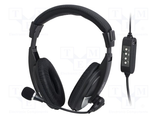 Headphones with microphone; black,silver; USB; 20÷20000Hz; 2.2m