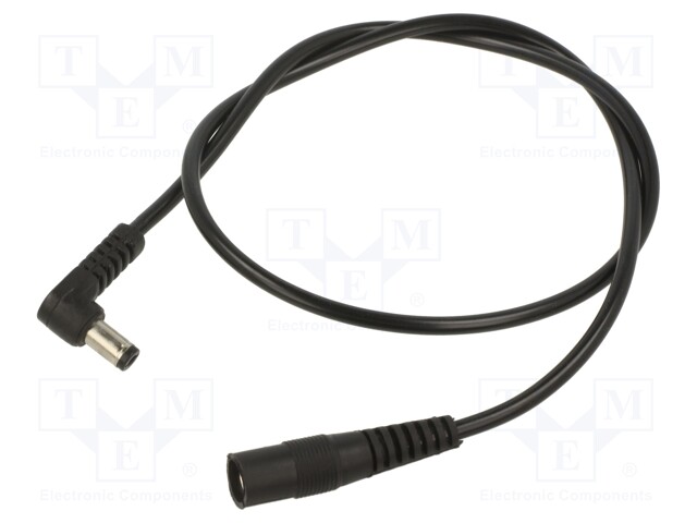 Cable; DC 5,5/2,1 plug,DC 5,5/2,1 socket; angled; 0.5mm2; black