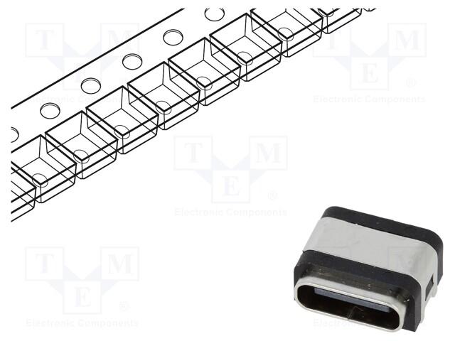 Socket; USB C; SMT; PIN: 16; horizontal; top board mount; USB 2.0