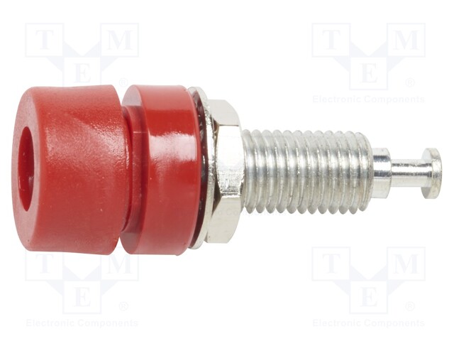 Socket; 4mm banana; 15A; red; tinned; on panel; max.115°C; 10pcs.