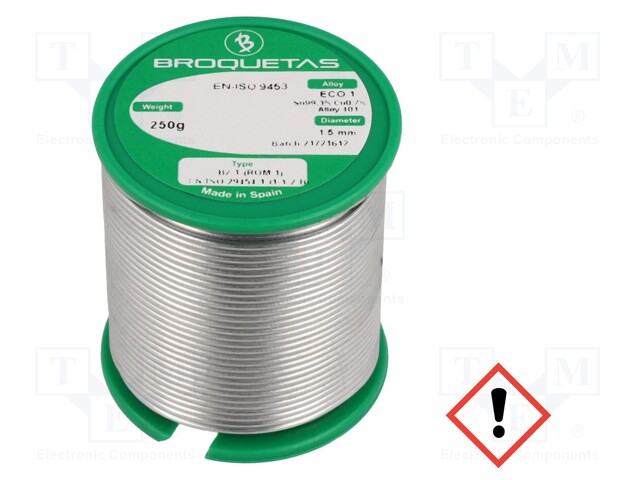 Soldering wire; Sn99,3Cu0,7; 1.5mm; 0.25kg; lead free; 217÷227°C