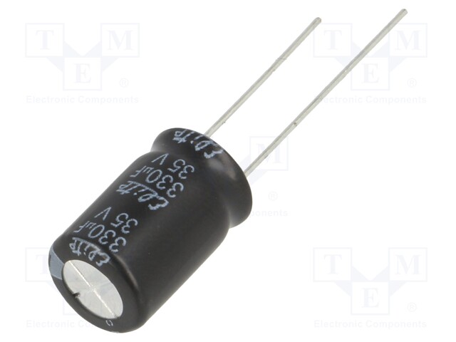 Capacitor: electrolytic; THT; 330uF; 35VDC; Ø10x16mm; Pitch: 5mm