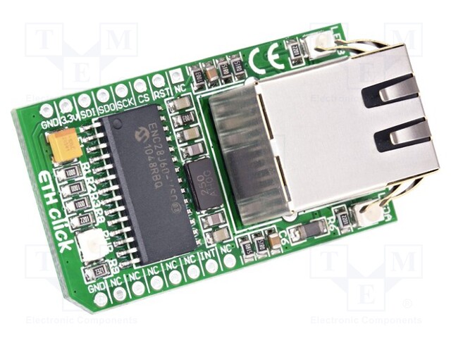 Click board; Ethernet controller; SPI; ENC28J60; 3.3VDC