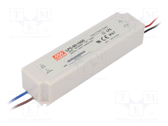 Power supply: switched-mode; LED; 50.4W; 9÷48VDC; 1050mA; IP67