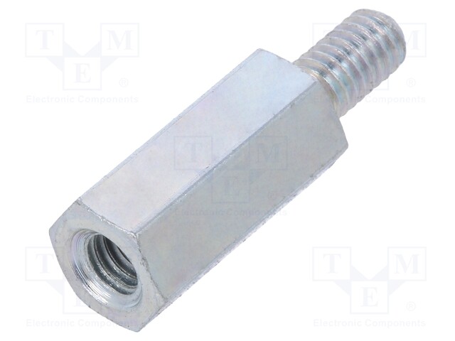 Screwed spacer sleeve; Int.thread: M4; 15mm; Ext.thread: M4; steel