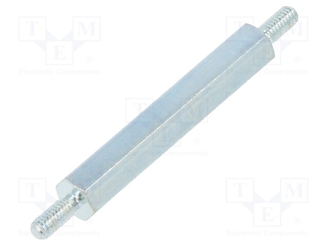 Screwed spacer sleeve; 30mm; Ext.thread: M2,5; hexagonal; steel