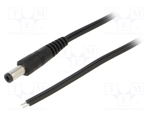 Cable; wires,DC 5,5/2,5 plug; straight; 0.5mm2; black; 1.5m