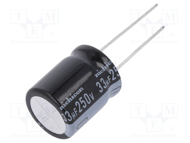 Capacitor: electrolytic; THT; 33uF; 250VDC; Ø16x20mm; Pitch: 7.5mm