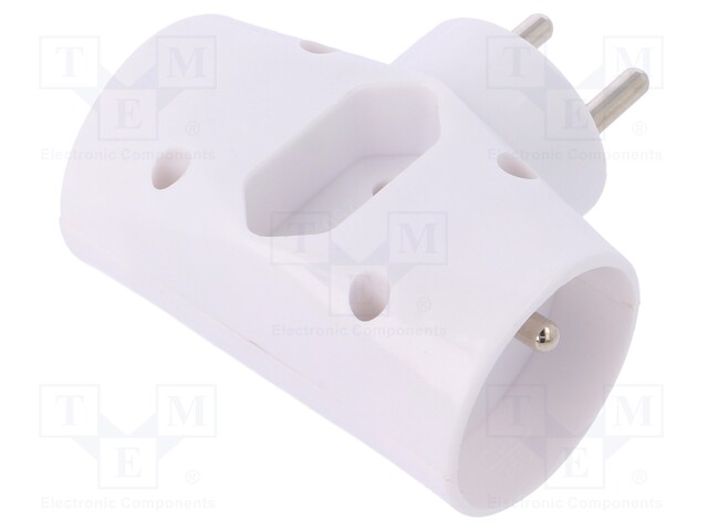 Connector: AC supply; splitter; Layout: 2P; Type: round,flat; white