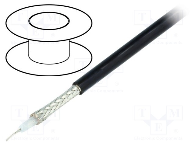 Wire: coaxial; RG58; stranded; Cu; PVC; black; 100m; Ø4.95mm