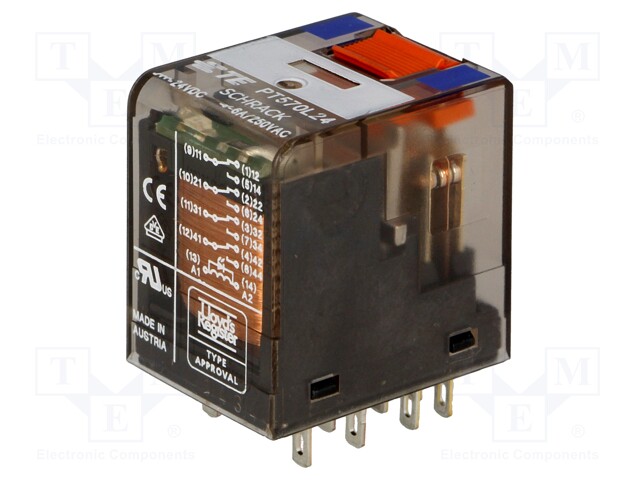 Relay: electromagnetic; 4PDT; Ucoil: 24VDC; 6A/250VAC; 6A/30VDC; 6A