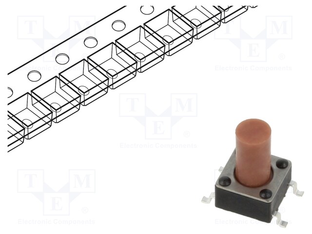 Microswitch TACT; Pos: 2; 0.05A/12VDC; SMD; none; 1.6N; 6x6x3.5mm